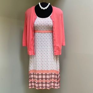 EUC Cambridge Dry Goods Dress with Talbots Cardigan